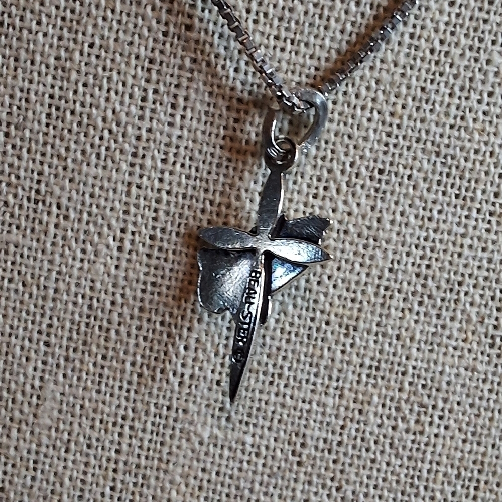 Beau Sterling Silver Praying Hands With Cross Pendant On Sterling Chain - Picture 2 of 7